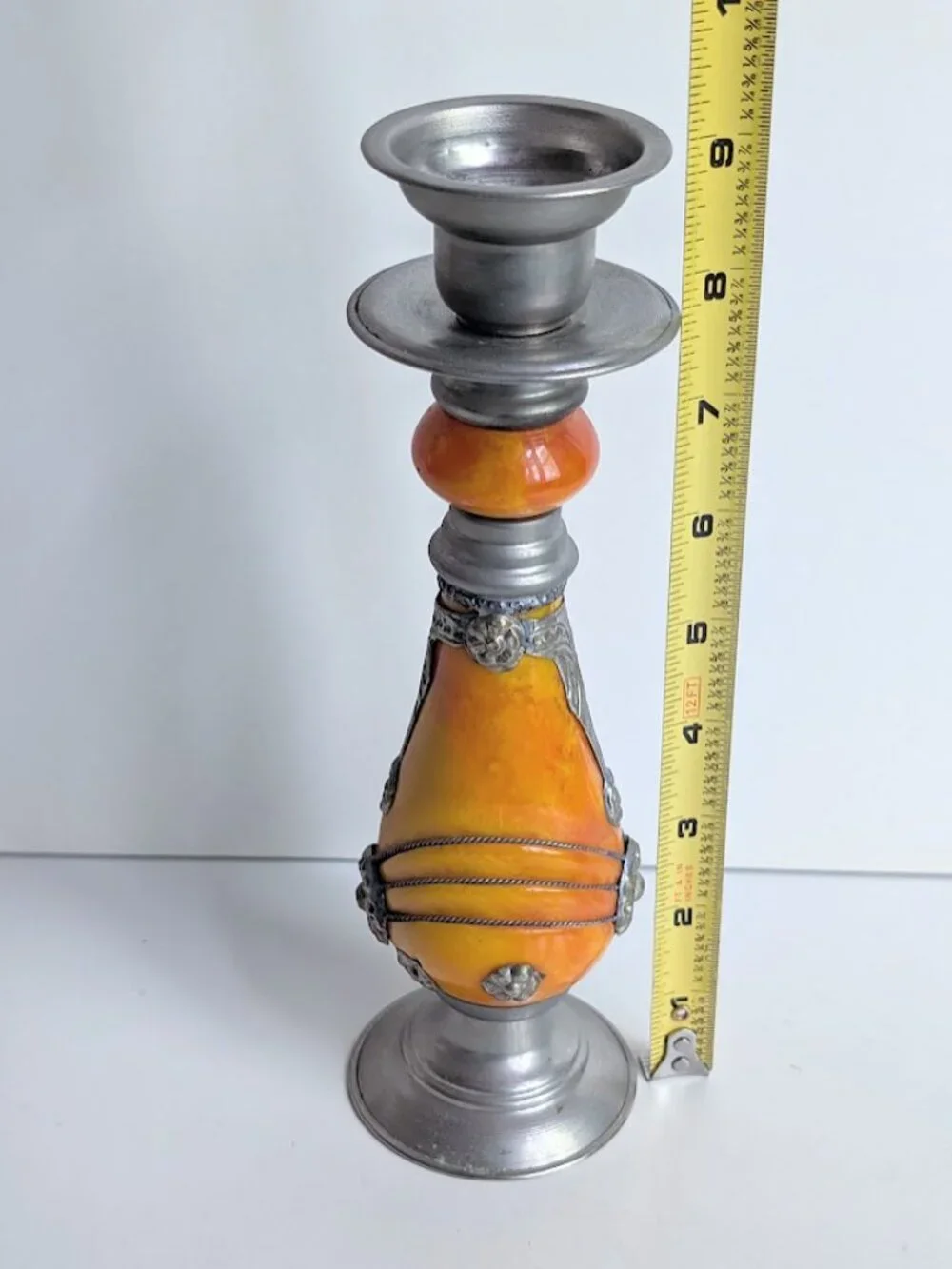 Vintage Moroccan Hand Made Resin & Metal Candle Holder Middle Eastern Decor 9